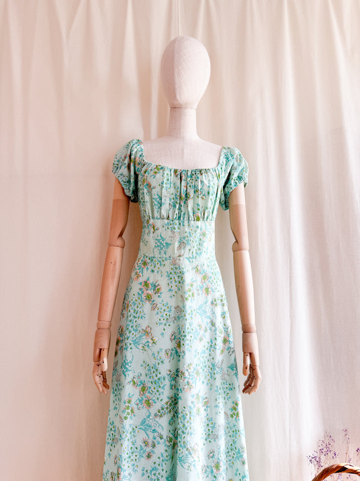 Breathtaking 70s Minty Hued Romantic Floral Maxi Dress