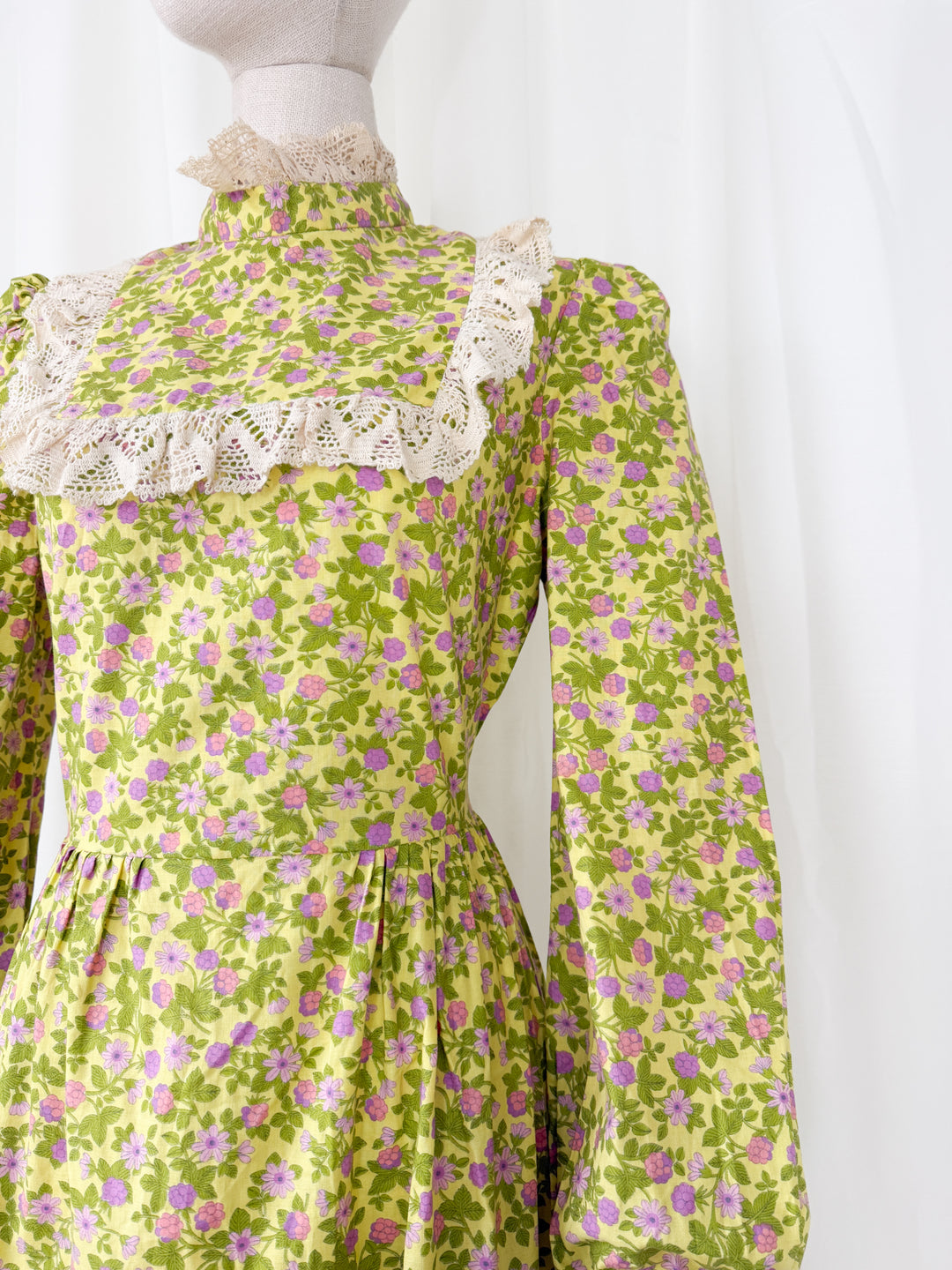 Divine Rare Acidic Yellow Floral 70s Samuel Sherman Cotton Maxi Dress