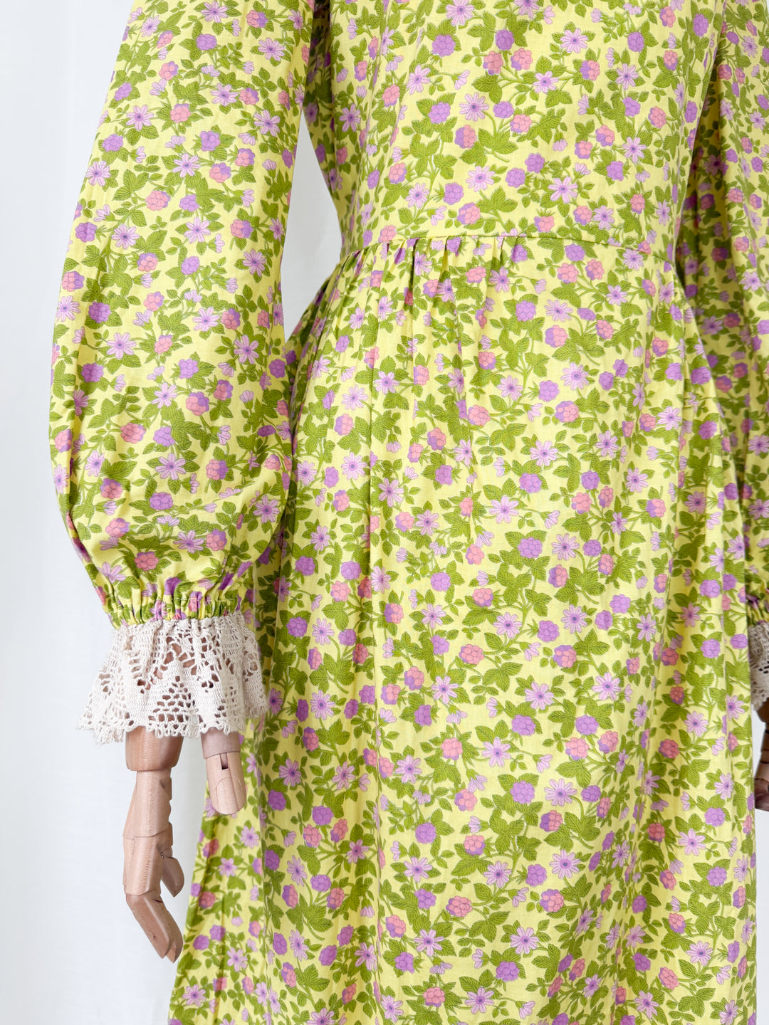 Divine Rare Acidic Yellow Floral 70s Samuel Sherman Cotton Maxi Dress