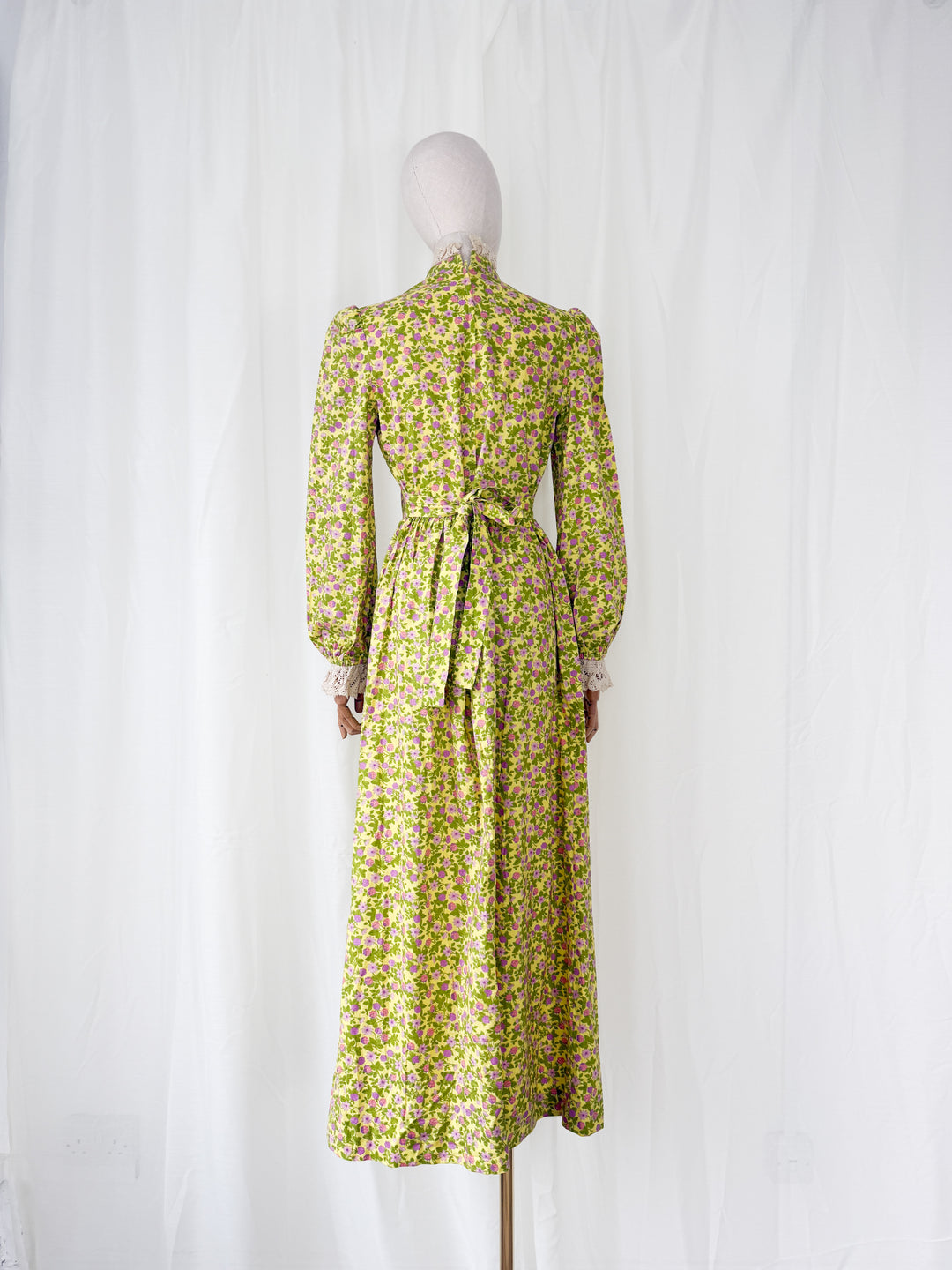 Divine Rare Acidic Yellow Floral 70s Samuel Sherman Cotton Maxi Dress