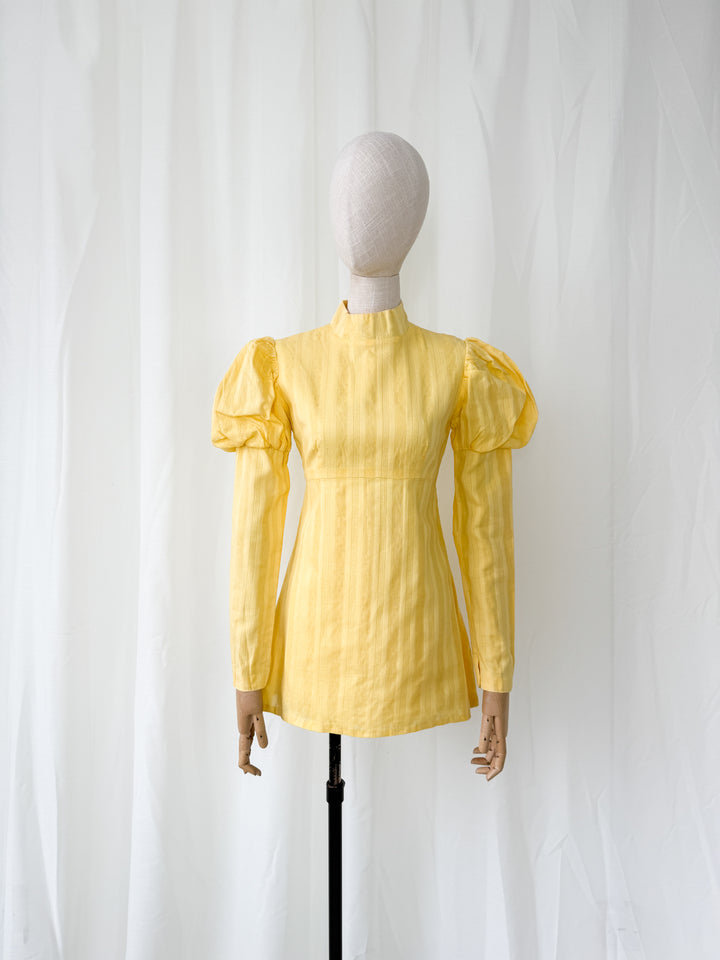Adorable Rare 1960s Yellow Cotton Mini Dress