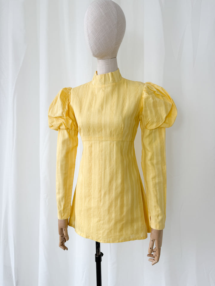 Adorable Rare 1960s Yellow Cotton Mini Dress
