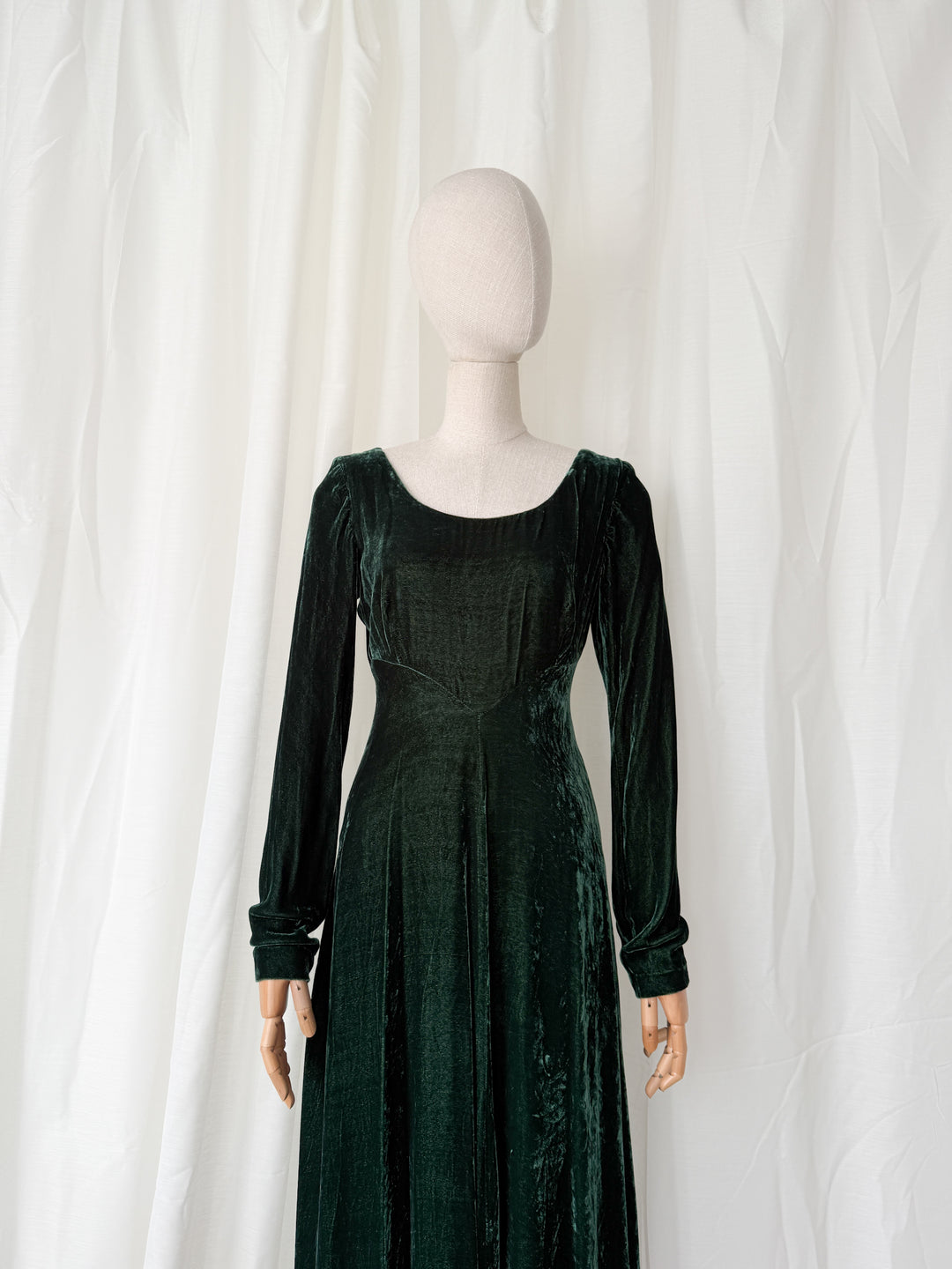 PRECIOUS 1990S IDOL GREEN WOOL VELVET WHIMSY GOTH MAXI DRESS