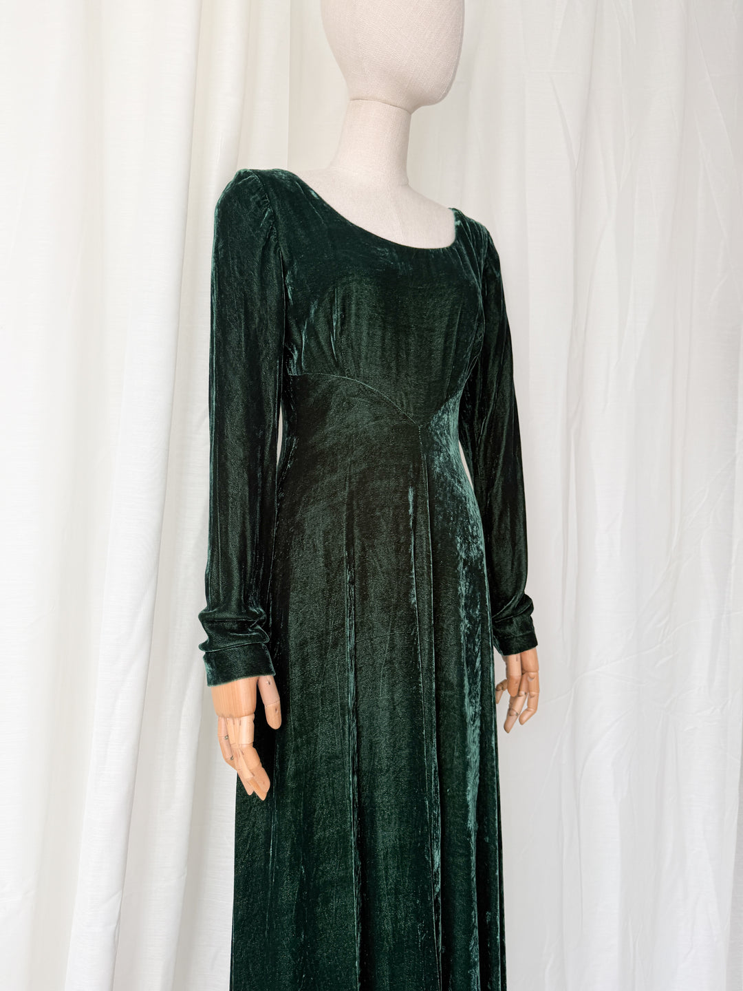 PRECIOUS 1990S IDOL GREEN WOOL VELVET WHIMSY GOTH MAXI DRESS