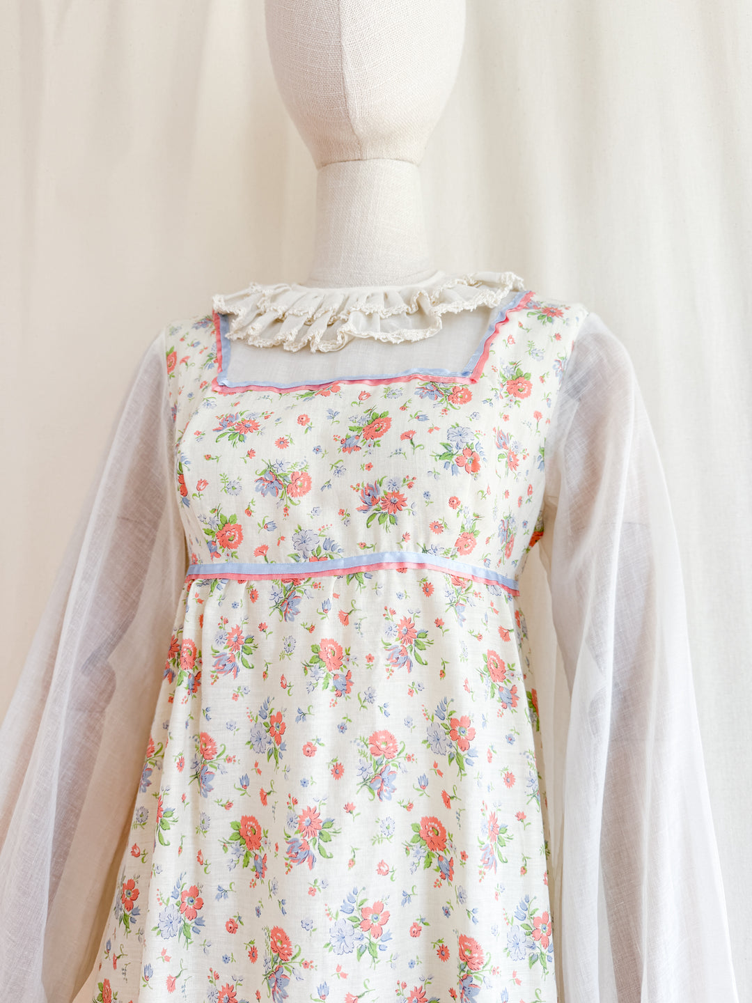 Heavenly Pierrot Collar 70s Floral Cotton Maxi Dress