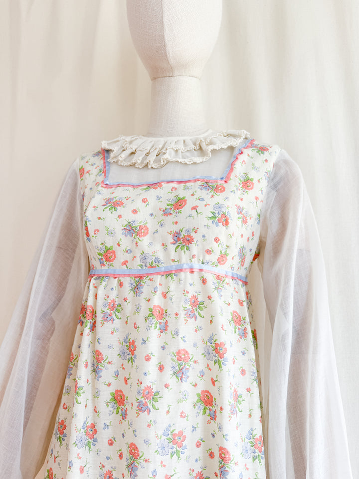 Heavenly Pierrot Collar 70s Floral Cotton Maxi Dress