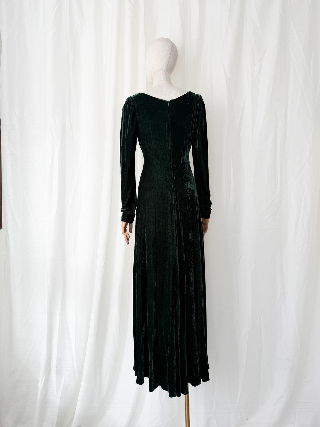 PRECIOUS 1990S IDOL GREEN WOOL VELVET WHIMSY GOTH MAXI DRESS