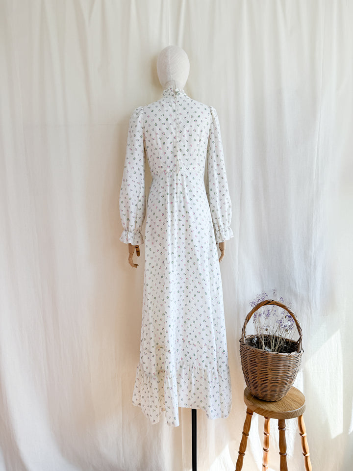 Gorgeous 70s Soft Cotton Floral Victoriana Maxi Dress by Zanie