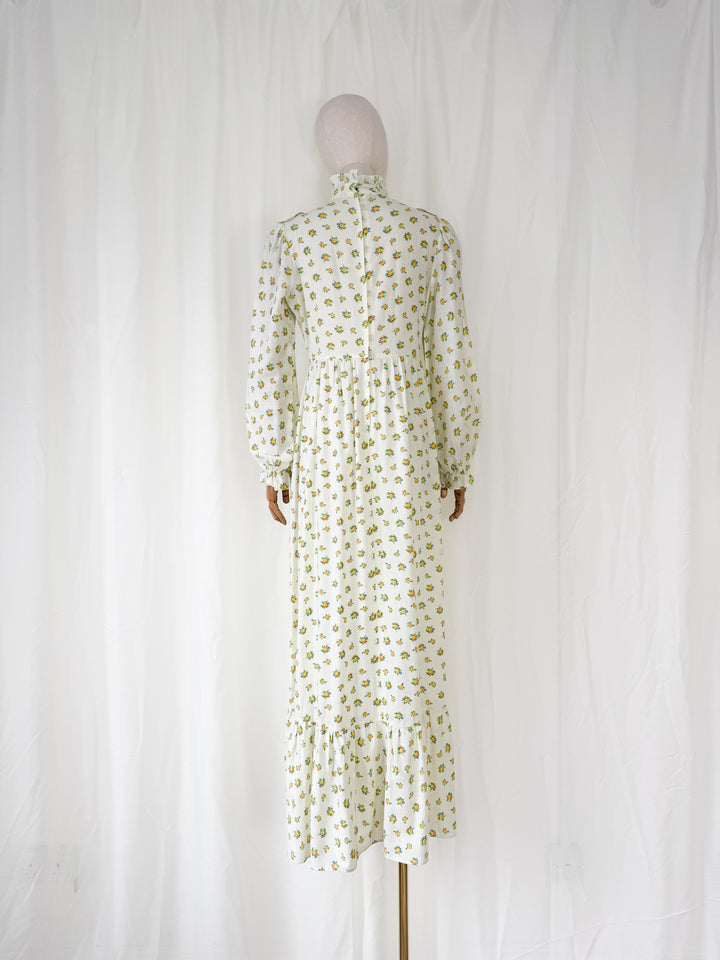 Delicate Beautiful 1970s Floral Cotton Maxi Dress