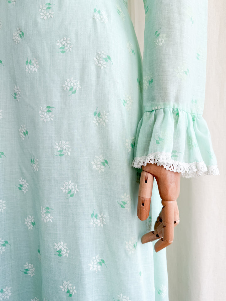Breathtaking Ethereal 70s Soft Minty Hued Floral Cotton Maxi Dress