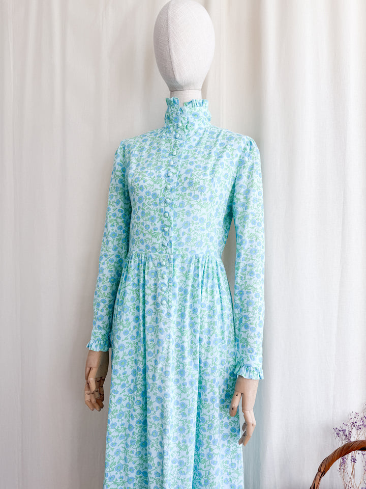 Stunning 70s Cotton Button Through Victoriana Midaxi Dress by Wallis