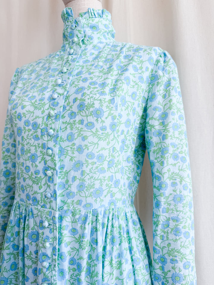 Stunning 70s Cotton Button Through Victoriana Midaxi Dress by Wallis