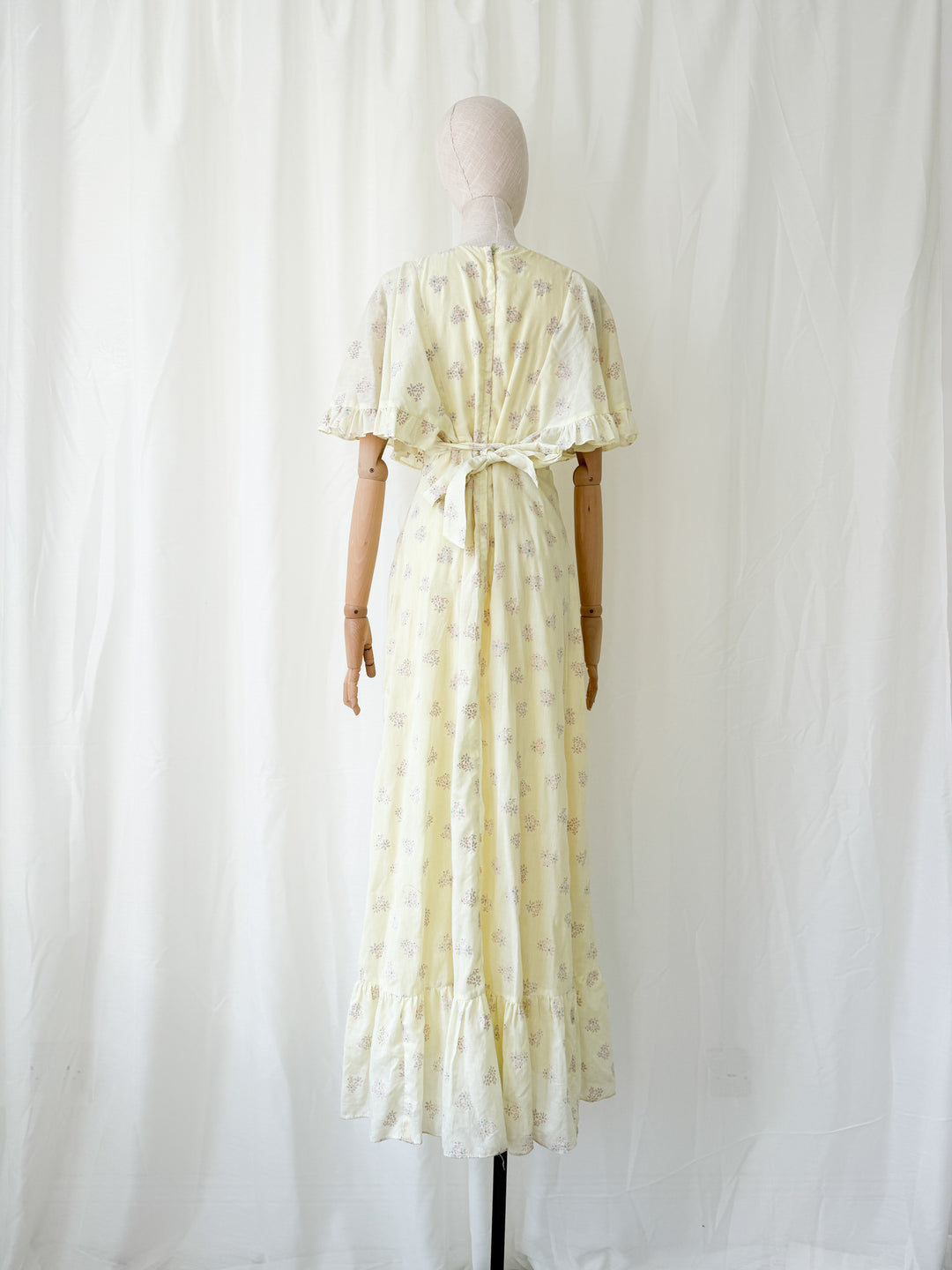 Ethereal 1970s Soft Lemon Cotton Maxi Dress