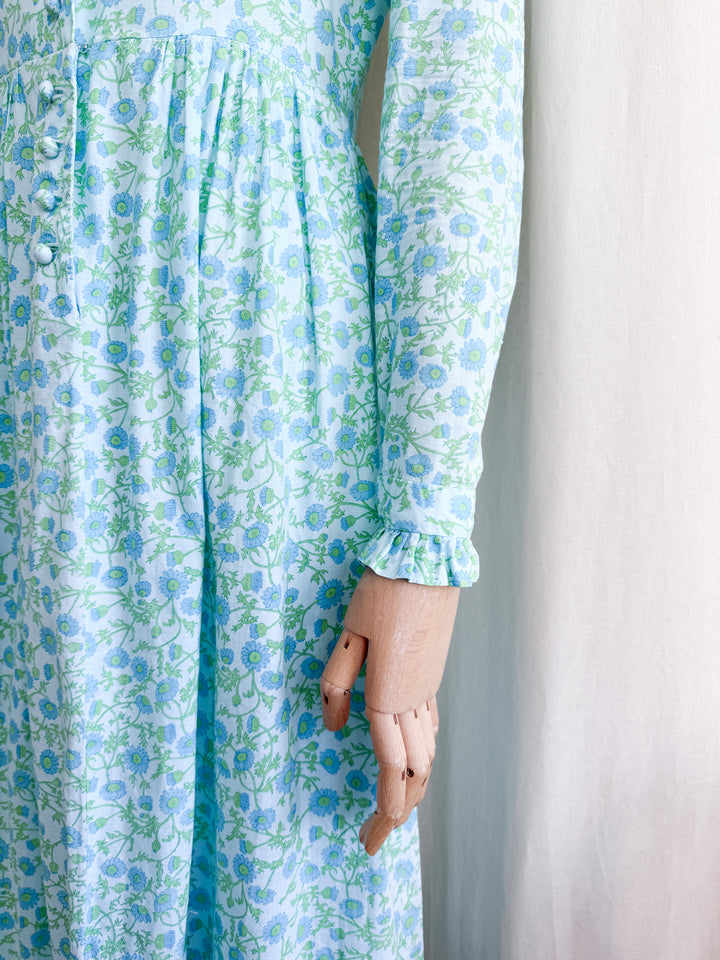 Stunning 70s Cotton Button Through Victoriana Midaxi Dress by Wallis