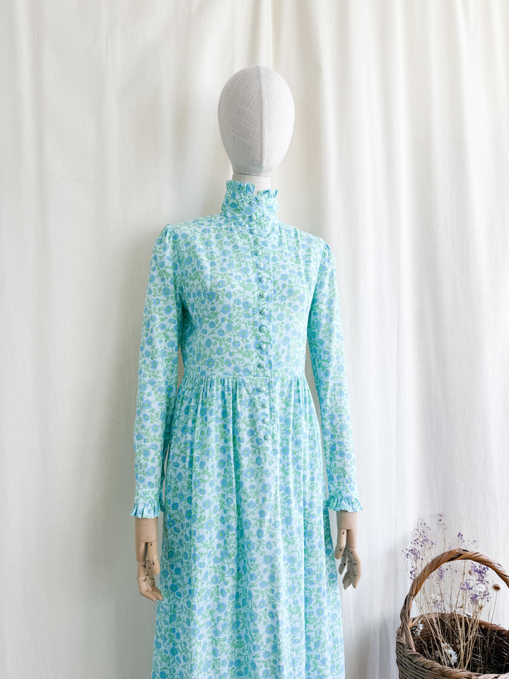 Stunning 70s Cotton Button Through Victoriana Midaxi Dress by Wallis