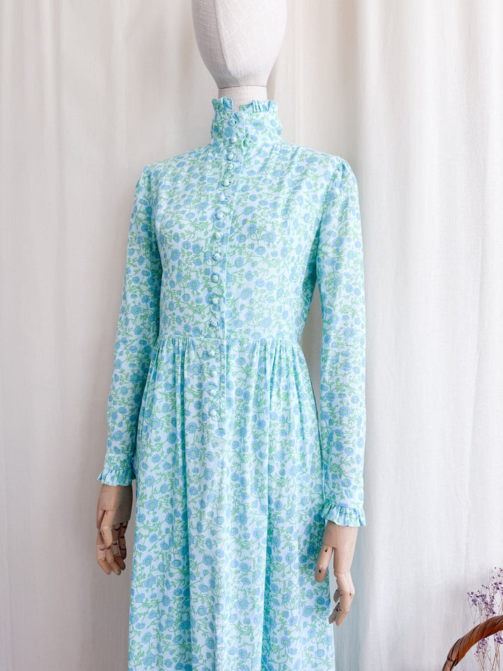 Stunning 70s Cotton Button Through Victoriana Midaxi Dress by Wallis