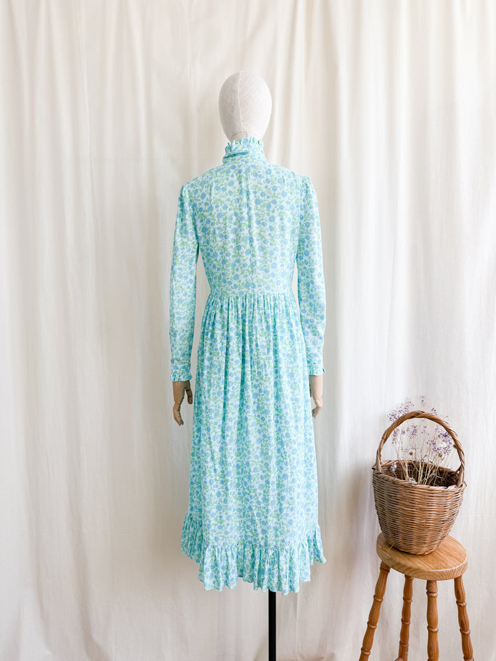 Stunning 70s Cotton Button Through Victoriana Midaxi Dress by Wallis
