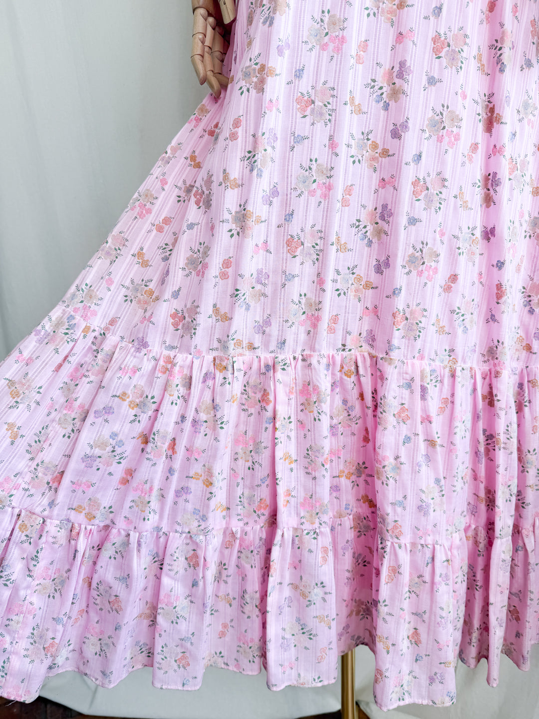 Divine 70s Pink Floral Cotton Lace Trimmed Maxi Dress by John Charles