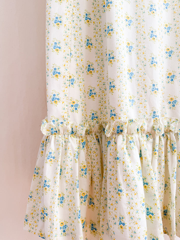 Divine 70s Spring Floral Cotton Lace Trimmed Mutton Sleeve Maxi Dress