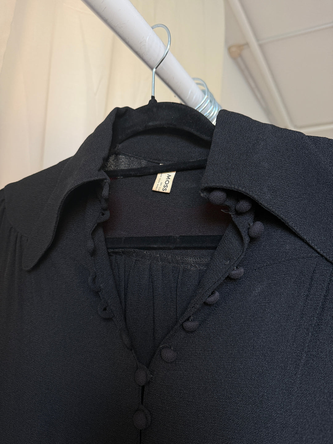 HOLY GRAIL OSSIE CLARK (UNLABELLED) MOSS CREPE BLACK MAXI DRESS