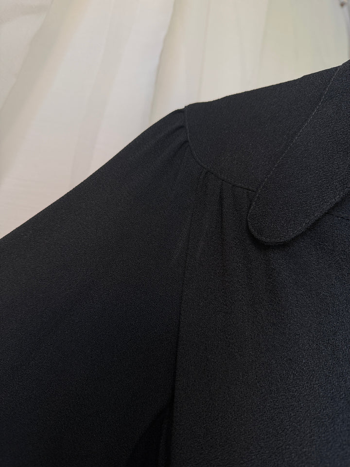 HOLY GRAIL OSSIE CLARK (UNLABELLED) MOSS CREPE BLACK MAXI DRESS