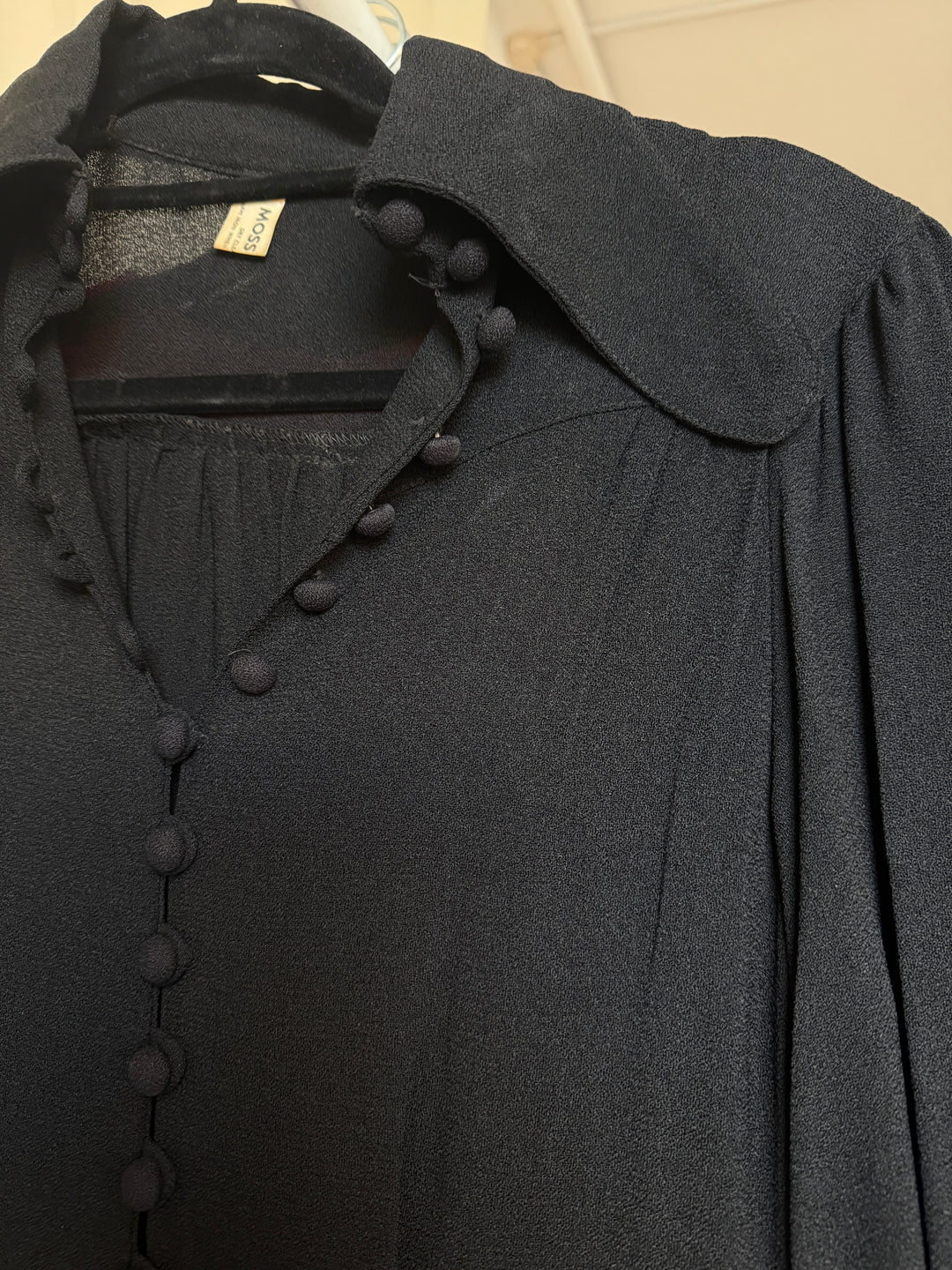 HOLY GRAIL OSSIE CLARK (UNLABELLED) MOSS CREPE BLACK MAXI DRESS