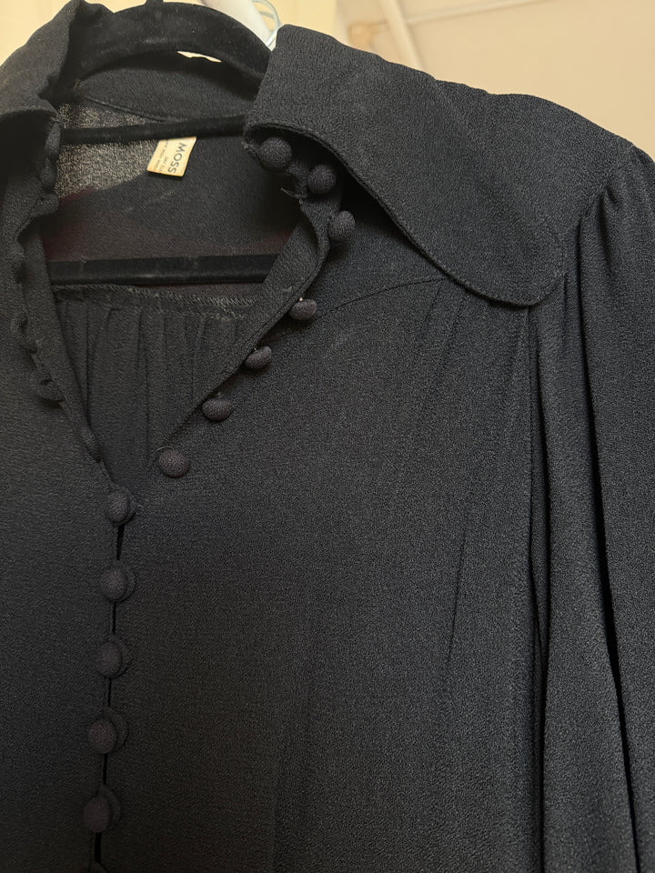 HOLY GRAIL OSSIE CLARK (UNLABELLED) MOSS CREPE BLACK MAXI DRESS