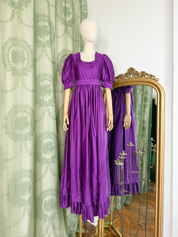 AMETHYST ~ HOLY GRAIL RARE LATE 1970S LAURA ASHLEY PURPLE COTTON SATEEN REGENCY MAXI DRESS