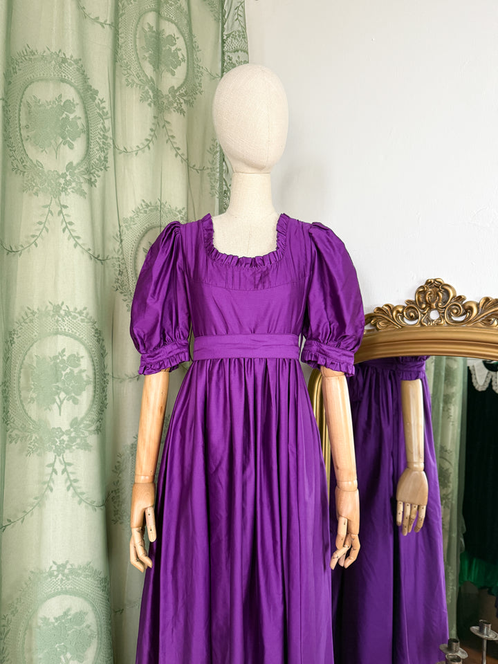 AMETHYST ~ HOLY GRAIL RARE LATE 1970S LAURA ASHLEY PURPLE COTTON SATEEN REGENCY MAXI DRESS