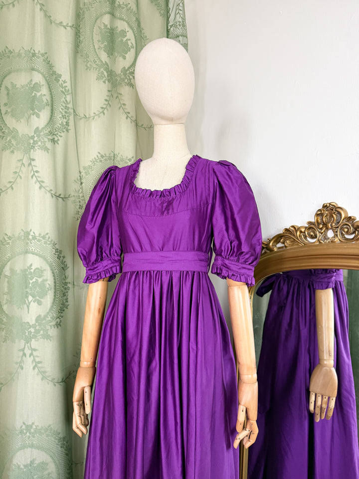 AMETHYST ~ HOLY GRAIL RARE LATE 1970S LAURA ASHLEY PURPLE COTTON SATEEN REGENCY MAXI DRESS