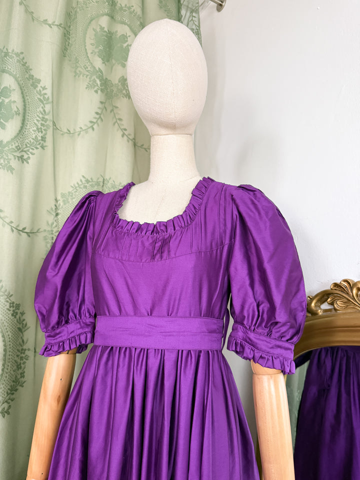 AMETHYST ~ HOLY GRAIL RARE LATE 1970S LAURA ASHLEY PURPLE COTTON SATEEN REGENCY MAXI DRESS