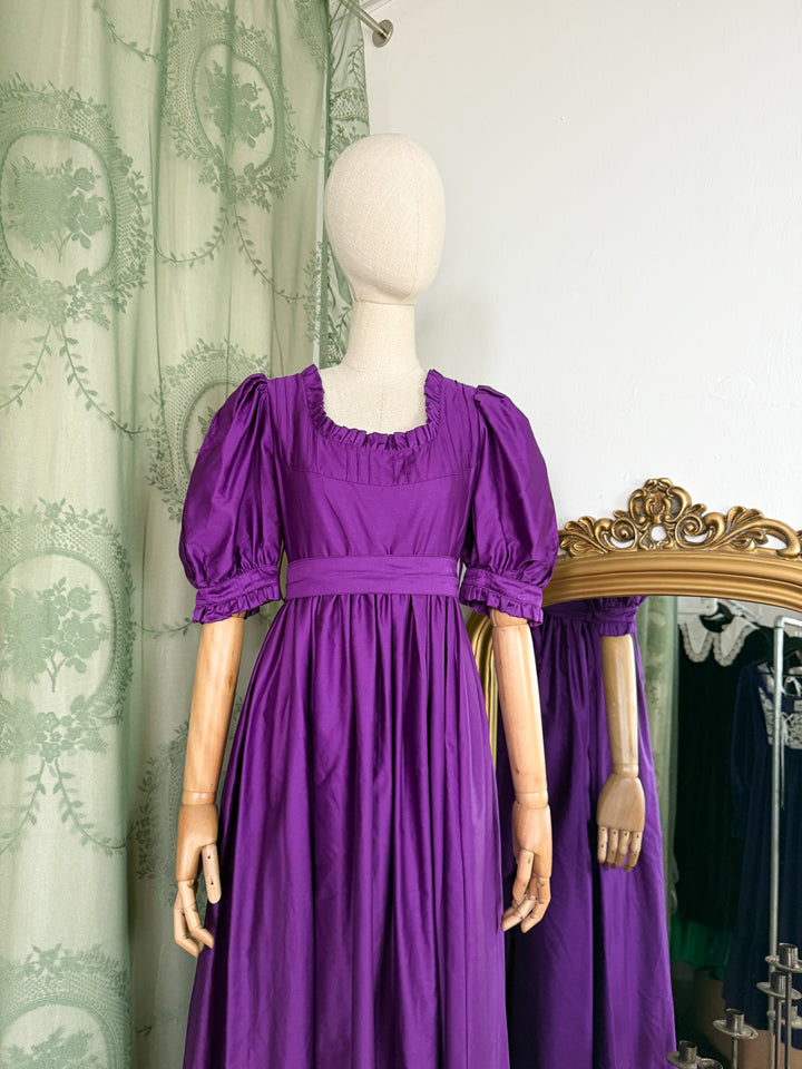 AMETHYST ~ HOLY GRAIL RARE LATE 1970S LAURA ASHLEY PURPLE COTTON SATEEN REGENCY MAXI DRESS