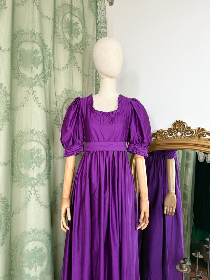 AMETHYST ~ HOLY GRAIL RARE LATE 1970S LAURA ASHLEY PURPLE COTTON SATEEN REGENCY MAXI DRESS