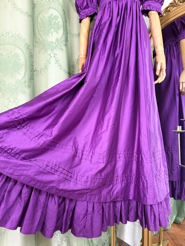 AMETHYST ~ HOLY GRAIL RARE LATE 1970S LAURA ASHLEY PURPLE COTTON SATEEN REGENCY MAXI DRESS