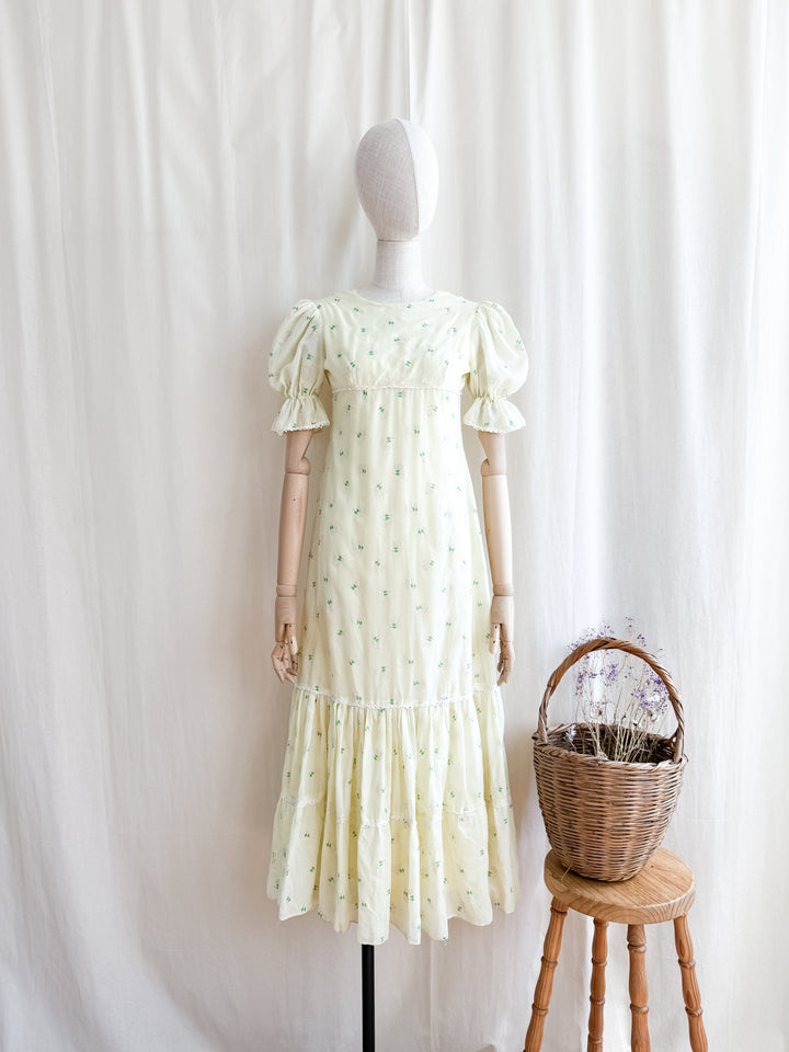 Cute 70s Soft Lemon Cotton Midaxi Dress