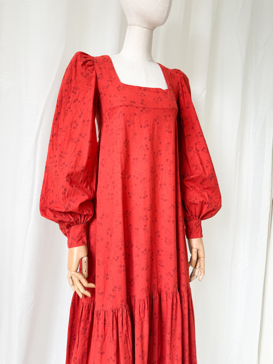 Precious Holy Grail Rare 1970s Dove Clothing Company Red Cotton Maxi Dress