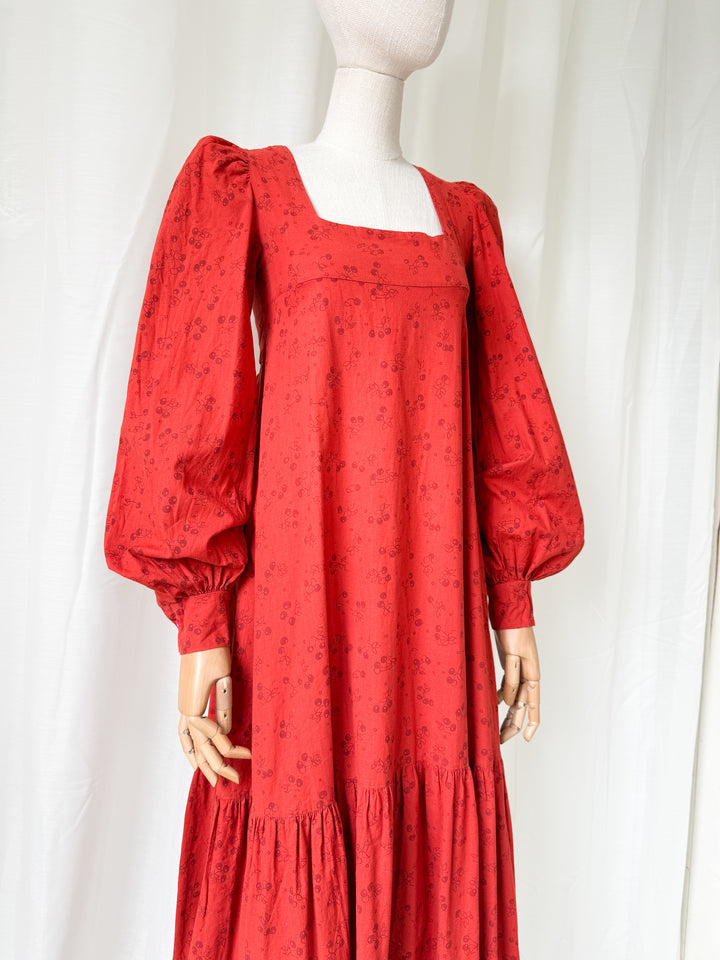 Precious Holy Grail Rare 1970s Dove Clothing Company Red Cotton Maxi Dress
