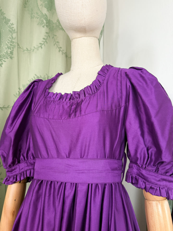 AMETHYST ~ HOLY GRAIL RARE LATE 1970S LAURA ASHLEY PURPLE COTTON SATEEN REGENCY MAXI DRESS