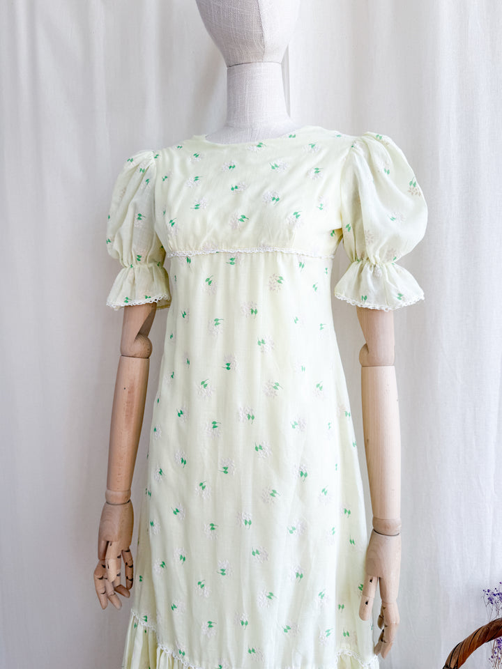 Cute 70s Soft Lemon Cotton Midaxi Dress