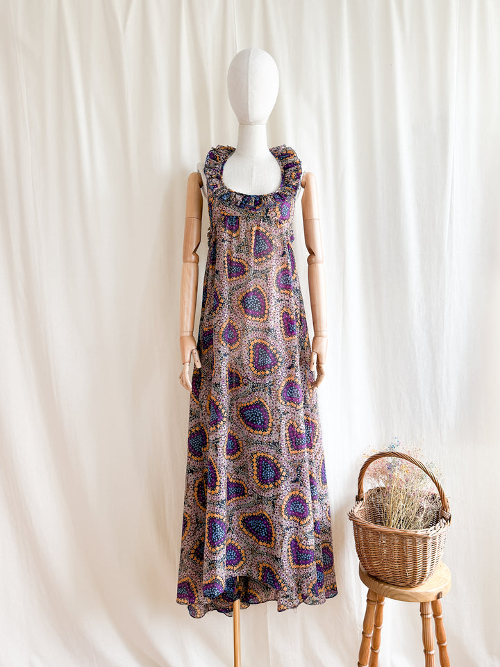 Holy Grail Rare Coveted 1970s Jean Varon Low Scoop Neckline Chiffon Maxi Dress