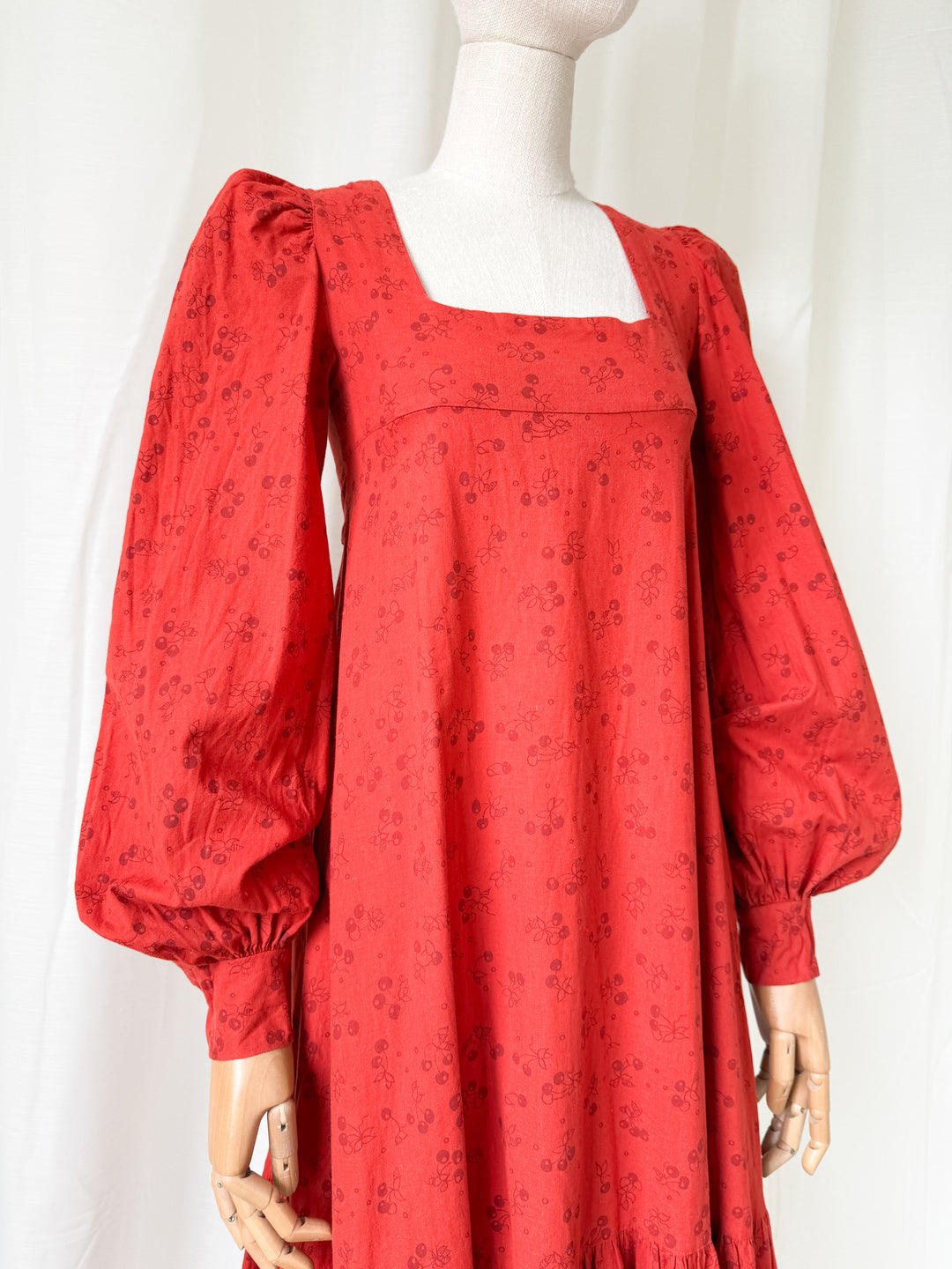 Precious Holy Grail Rare 1970s Dove Clothing Company Red Cotton Maxi Dress