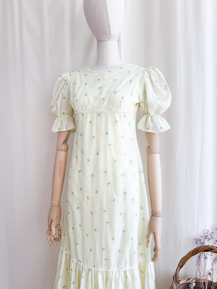 Cute 70s Soft Lemon Cotton Midaxi Dress