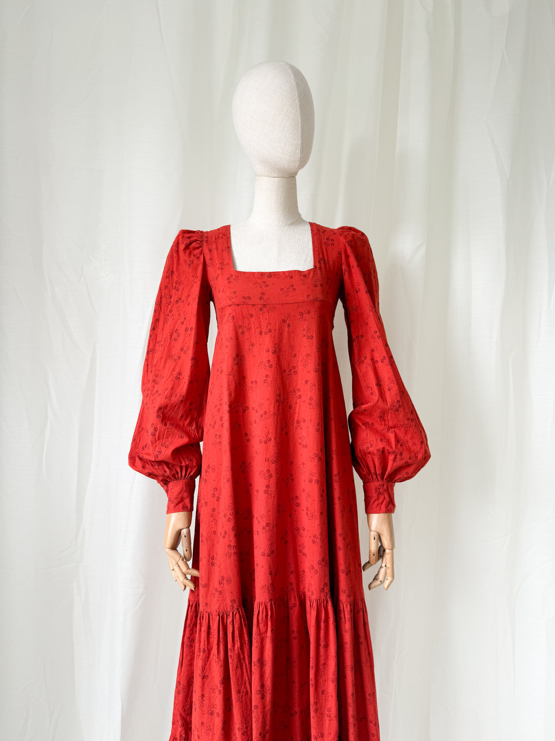Precious Holy Grail Rare 1970s Dove Clothing Company Red Cotton Maxi Dress