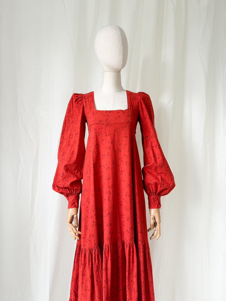Precious Holy Grail Rare 1970s Dove Clothing Company Red Cotton Maxi Dress