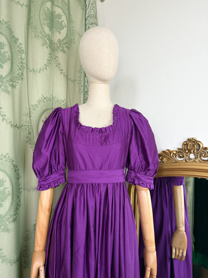 AMETHYST ~ HOLY GRAIL RARE LATE 1970S LAURA ASHLEY PURPLE COTTON SATEEN REGENCY MAXI DRESS