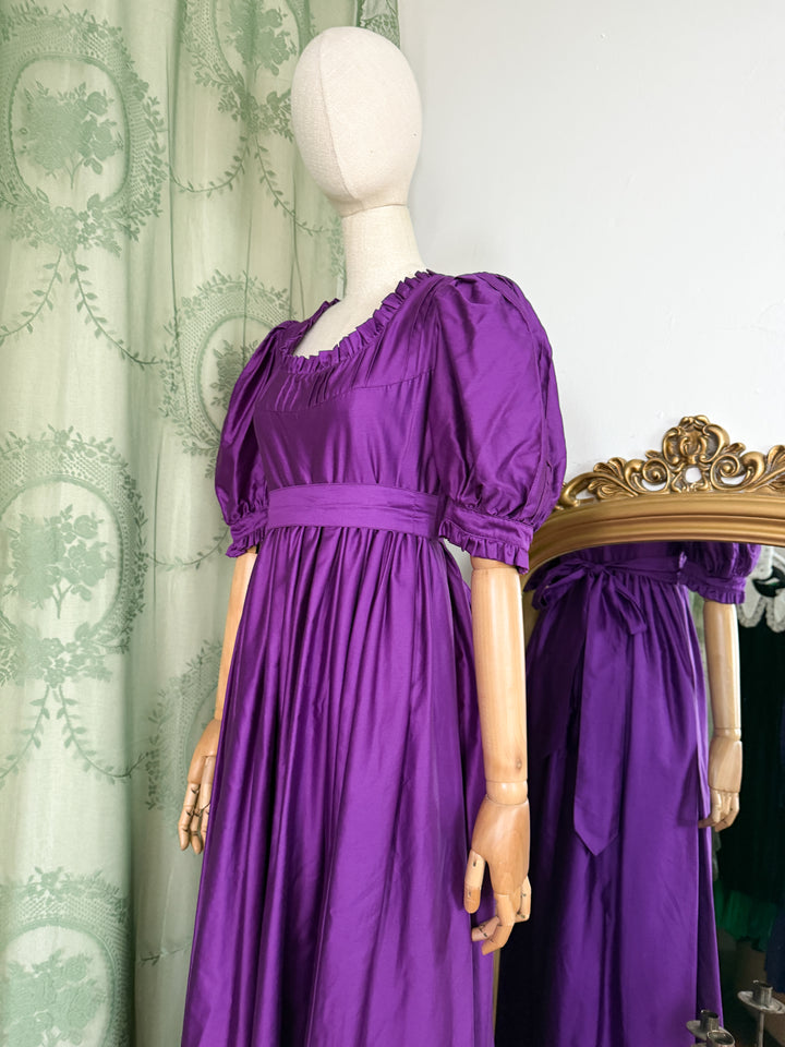 AMETHYST ~ HOLY GRAIL RARE LATE 1970S LAURA ASHLEY PURPLE COTTON SATEEN REGENCY MAXI DRESS