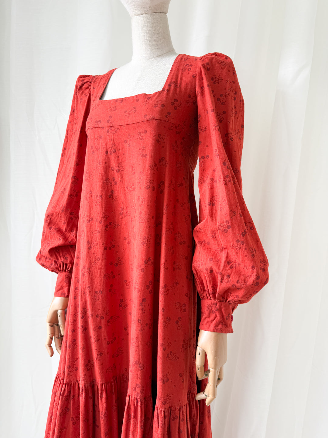 Precious Holy Grail Rare 1970s Dove Clothing Company Red Cotton Maxi Dress