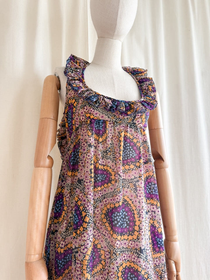 Holy Grail Rare Coveted 1970s Jean Varon Low Scoop Neckline Chiffon Maxi Dress
