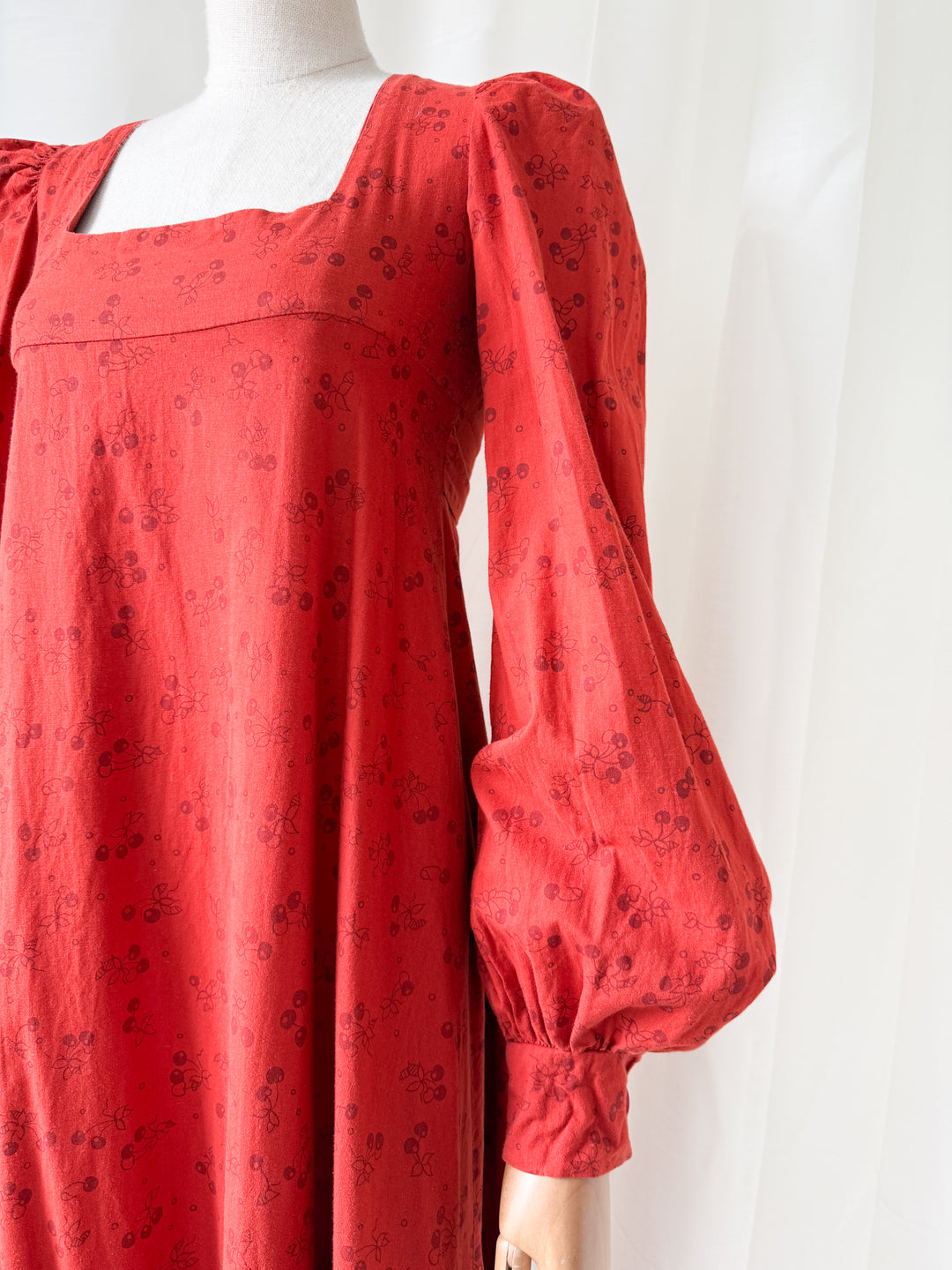 Precious Holy Grail Rare 1970s Dove Clothing Company Red Cotton Maxi Dress