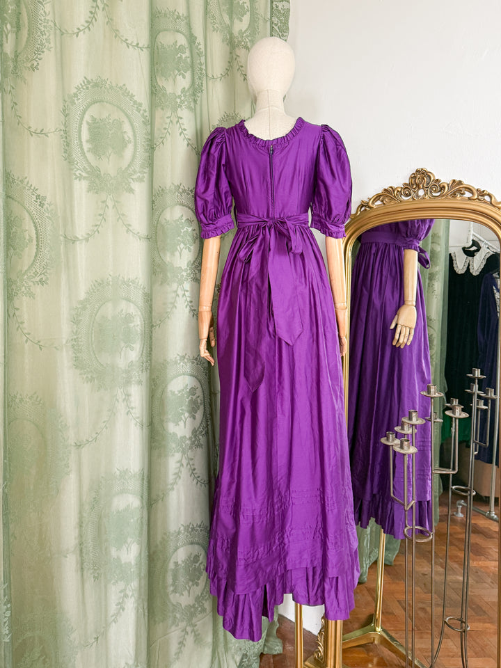 AMETHYST ~ HOLY GRAIL RARE LATE 1970S LAURA ASHLEY PURPLE COTTON SATEEN REGENCY MAXI DRESS